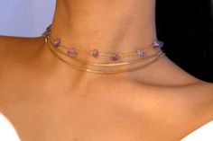 *Prices for gold version will lower once restocked (within coming weeks)All chains are adjustable and can be worn separately (as pictured). Purple Crystal Necklace, Purple Choker, Stone Choker Necklace, Necklace Amethyst, Crystal Choker Necklace, Stone Choker, Necklace Purple, Purple Necklace, Prom Jewelry