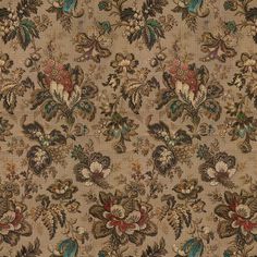 an old fashioned wallpaper with many different flowers and leaves on the side, in brown tones