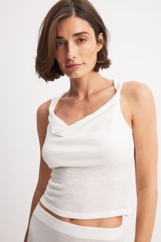 Twist Waterfall Jersey Top White Elegant White Top With Tank Straps, Elegant White Tank Top With Straps, Chic White Tops With Tank Straps, Chic White Tank Top, Ashton Wood, Low Waist Jeans, Summer Wedding Dress, Sleepwear Sets, Wedding Guest Dress Summer