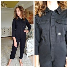 Black Long Sleeve Cotton Jumpsuits And Rompers, Black Utility Overalls For Workwear, Casual Black Long Sleeve Overalls, Black Long Sleeve Casual Overalls, Fitted Black Utility Overalls, Black Fitted Utility Overalls, Long Sleeve Overalls For Winter Workwear, Fitted Long Sleeve Utility Overalls, Mechanic Uniform