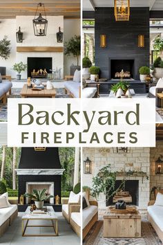 the backyard fireplaces are decorated with plants and potted trees