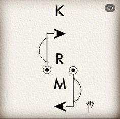 the letters k and r are shown in black on a white background with an arrow pointing to