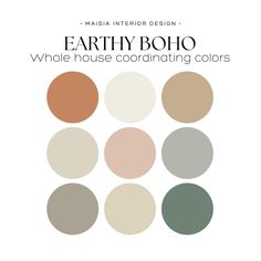 the earthy boho color palette is shown in different shades and sizes, including beiges