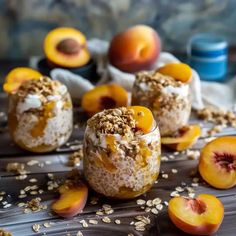 peaches and oatmeal in jars on a table