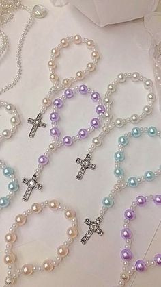 Recuerdos Primera Comunion Ideas, Mini Rosaries, Buat Pita, Floating Diamond Necklace, Pearl Rosary, Lavender Pink