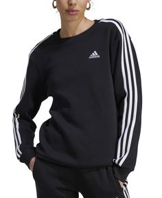 in stock Crewneck Sweatshirt Women, Adidas Sweatshirt, Sun Goes Down, Striped Sleeve, Women Essentials, Adidas Tops, Cotton Fleece, Adidas Women, High Waist Jeans