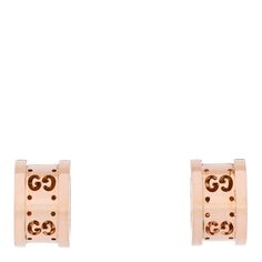 This is an authentic pair of GUCCI 18K Rose Gold Icon Twirl Earrings.The earrings are crafted of 18 karat rose gold and feature cutout GG logo throughout a wide curved band. Gg Logo, 18k Rose Gold, Rose Gold, Gucci, Band, Gold