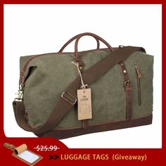 PROMOTION Wholesale & personalization acceptable: contact us for pricing FEATURES Durable Men's Duffle: made of durable & waterproof & wear-resistant waxed canvas. Large Weekender Bag: 60L Capacity for carrying camping, traveling or school necessities, 2-5 days trip. Under seat bag: Fits nicely in the overhead bin or under the flight airplane seat. 3-Ways Carry-on Bag: Comes with detachable and adjustable shoulder strap which easily switch your overnight bag to hand carry/shoulder/crossbody wear Mens Carry On Bag, Mens Weekend Bag, Canvas Weekender Bag, Canvas Duffel Bag, Sac Week End, Leather Duffle Bag, Leather Travel Bag, Rugged Style, Leather Duffle