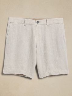 Cool and crisp even in the warmest weather, our signature linen shorts are crafted with 100% linen, a fabric we love for its ability to stay breathable and soft even in heat and humidity.  Mid-rise, slim leg.  Zip fly with button closure.  Front and back pockets.  Unlined.  Mid-rise, slim leg.  Inseam: Regular 7" Model: Size 32, 6'2" (188cm). Toddler Jeans, Slim Fit Casual Shirts, Linen Short, Boys Coat, Black Trousers, Loungewear Shorts, Short Socks, Linen Shorts, Slim Leg