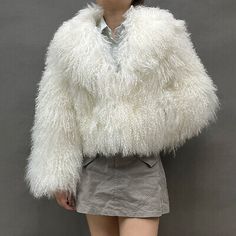 Premium Quality Lady Short Mongolian Fur Coat Elegant Collar Solid Thick Warm Fashion Fur Jacket, Fashion Womens Coats Jackets Winter White Long Sleeve Blazer For Winter, White Long Sleeve Cropped Jacket For Fall, Winter White Long Sleeve Blazer, White Chic Cropped Jacket For Winter, White Long Sleeve Fur Coat For Spring, Chic White Cropped Jacket For Winter, Casual White Fur Coat For Spring, White Long Sleeve Cropped Jacket For Winter, Chic White Cropped Winter Jacket