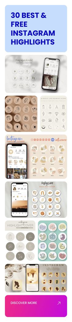 a bunch of different types of stickers and decals on a white background with the words best & most instagram highlights