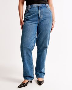 Elevate your denim collection with the Abercrombie & Fitch Curve Love Ultra High Rise 90s Straight Jean. Designed specifically for women, these jeans are a celebration of both style and comfort.

- **Size**: 36 LONG
- **Color**: Medium Wash
- **Material**: Body: Cotton, Elastane
- **Gender**: Female
- **Fit**: Ultra high rise, fitted at the top, eases through the thigh into a straight leg
- **Features**: Clean hem, full-length inseam, vintage stretch fabric

These jeans are tailored to eliminate Medium Wash Straight Cropped Mom Jeans, Medium Wash Straight Mom Jeans, Medium Wash Straight Cropped Jeans With Relaxed Fit, Medium Wash Mom Fit Jeans For Everyday, Everyday Medium Wash Mom Jeans, Medium Wash Mom Fit Flare Jeans With Five Pockets, Medium Wash Straight Flare Jeans With Relaxed Fit, 90s Straight Jeans, Women's Bottoms