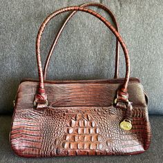 Brahmin Regina In Truffle Melbourne Shoulder Bag 14x8x4,5” Excellent Pre Owned Some Small Marks Inside Brown Handheld Bag With Crocodile Pattern, Elegant Brown Crocodile Pattern Bag, Luxury Brown Crocodile Pattern Shoulder Bag, Brahmin Bags Brahmin Handbags, Brahmin Handbags, Brahmin Bags, Truffles, Melbourne, Bag Lady