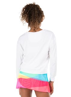 This round neck, drop shoulder, white long sleeve is made from super lightweight polyester. The fabric is rated UPF 50+ for extra fun in the sun. Love Store, Tennis Shop, Golf Shop, Lucky In Love, Fun In The Sun, Dress Gift, Novelty Print, Long Sleeves Jacket, Dresses With Leggings