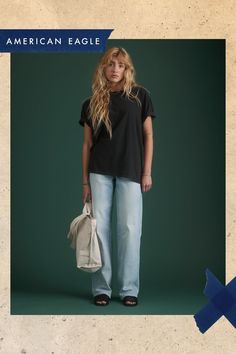 Light wash rigid denim/1 piece waistband/5-pocket styling with hand-set rear pockets and handcrafted hinged bartacks/Signature 77 details at back pocket and coin pocket/Sustainable hardware and trims/Zip fly American Eagle Outfitters, Women's Jeans, American Eagle, 1 Piece, Coin, Women Jeans