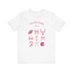 A pink girly football season T-Shirt perfect for football fans who love a feminine touch to their game day attire. This shirt gives off a fun and sporty vibe, making it ideal for casual wear during football season or game nights. It is relevant for football fans, female football enthusiasts, and anyone who enjoys adding a pop of color to their wardrobe. Product features - Made with 100% lightweight Airlume combed and ring-spun cotton for breathability and layering - Retail fit suitable for casual and semi-formal settings - Manufactured in a humane, sustainable way by Bella+Canvas - Ribbed knit collar with seam for shape retention - Available in various fabric blends for different color options Care instructions - Machine wash: cold (max 30C or 90F) - Non-chlorine: bleach as needed - Tumble Female Football, Sports Team Apparel, Football Lover, Game Day Outfit, Game Nights, Football Lovers, Womens Football, Gameday Outfit, Day Outfit