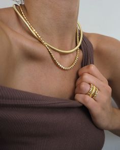 Mini Flex Snake Chain Necklace- Gold (Ships Late May) | Luv Aj Magnetic Latch, Luv Aj, Snake Chain Necklace, Modern Accessories, Metal Necklace, Tennis Necklace, Puffy Heart, Necklace Necklace, Branded Gifts