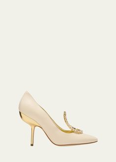 Manolo Blahnik Nazma Leather Crystal Ornament Pumps Travel Size Perfume, Evening Flats, Crystal Ornament, Lingerie Romper, Cream And Gold, Pump Sandals, Platform Pumps, Bergdorf Goodman, Leather Pumps