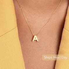 "The elegant letter necklace looks great on its own or paired with other gold necklaces. Get this classic initial necklace to show your love! Afterall, what could be a better gift than a personal and aesthetical touch? D E T A I L S * Made to Order. * 100% 14k Solid Gold * Choice of Gold Color: Yellow Gold, Rose Gold, White Gold * Pendant Height: 7 mm / 0.27 inch * Pendant Width: 7 mm / 0.27 inch * Length: 14\", 16\", 18\", 20\", 22\" (Got a little note that can help you in the photos.) * Ready