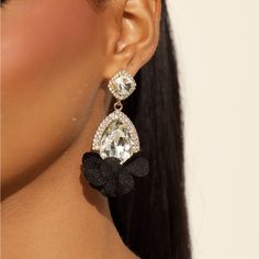 Teardrop Rhinestone/Black Floral Detail Earrings. New Drop Earrings Tear Drop Shape Rhinestone Detail Post Back Closure Bold Jewelry, Jewelry Luxury, Tear Drop, Luxury Jewelry, Black Floral, Of My Life, New Color, Fashion Nova, My Life