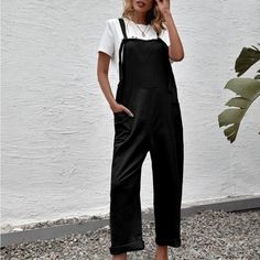 Black Jumpsuit From Shein New Without Tags / Never Worn!! Tag Says Size Xs Laying Flat, Width = 18.5” Length From Front Hem To Bottom = 44” Inseam = 22” Straps Are Adjustable! Loose Overalls Style Lightweight Material Pockets On The Front Perfect For Spring & Fall For A Casual Day At School / College! *1st & 2nd Pics Are The Model Pics. The Rest Are My Pics Tags: Overalls Romper Trendy Hippie Hipster Boho Nwot Minimalist Indie