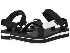 Teva Midform Universal - Women's Shoes : Black/Bright White : The primary materials that compose this product contain a minimum of 20 percent recycled content. The Teva Midform Universal strappy sandals are the perfect style to suit your summer look! Vegan-friendly sandals feature quick-drying straps that are made from 100% recycled plastic using traceable REPREVE polyester yarn by Unifi. These summer sandals are created using synthetic and plant-based material and save 4 plastic bottles from en Teva Midform, Teva Sandals, Desert Sand, Black Shoes Women, Travel Wardrobe, Sport Sandals, Summer Sandals, Polyester Yarn, Perfect Style