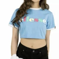 Up For Sale Is A Women's Size Large Ellesse Talibon Crop T-Shirt Crew Sports Summer Top. Shirt Is New With Tags Sporty Blue Cropped T-shirt For Spring, Spring Sports Cropped Crew Neck T-shirt, Casual Crew Neck Crop Top For Sports, Blue Graphic Cropped T-shirt For Summer, Spring Casual Cropped T-shirt For Sports, Casual Logo Print Crop Top For Spring, Spring Sports Cropped Cotton T-shirt, Casual Spring Crop Top With Logo Print, Sporty Logo Print Cropped T-shirt For Spring