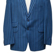 This Chiragh Apparel blazer is an elegant upgrade on dapper tailoring and features rich shades in a sumptuous fabric for elegant opulence. Fashioned from premium quality wool, this striped blazer features full lining in Japanese silk, a notch lapel, two-button closure and single-vented back. A left chest pocket and three flap pockets appoint the front while the inside has two (2) pockets on the left and one (1) pocket on the right. A flash of contrast piping is added to the jacket lining inside. Royal Blue Notch Lapel Blazer For Formal Occasions, Formal Royal Blue Notch Lapel Blazer, Tailored Royal Blue Blazer With Suit Collar, Classic Tailored Royal Blue Blazer, Tailored Blue Sport Coat With Single Button, Tailored Single Button Blue Sport Coat, Classic Royal Blue Blazer With Suit Collar, Blue Semi-formal Sport Coat With Lapel Collar, Classic Royal Blue Blazer For Wedding