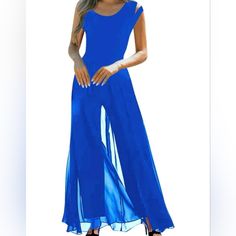 Women's Casual Sleeveless High Waist Round Neck Chiffon Jumpsuit Loose Romper Long Pants Dresses For Women Nwot Blue Sleeveless Stretch Jumpsuit And Romper, Blue Sleeveless Stretch Jumpsuits And Rompers, Blue Stretch Sleeveless Jumpsuits And Rompers, Blue Stretch Sleeveless Jumpsuit, Chic Blue Sleeveless Jumpsuits And Rompers, Sleeveless Chiffon Jumpsuit For Party, Sleeveless Chiffon Jumpsuit For Spring, Sleeveless Chiffon Party Jumpsuit Or Romper, Elegant Blue Jumpsuit For Summer