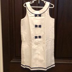 Nwt Janie & Jack White / Navy Summer Sailor Dress With Bow Accent. Light Marc Noted That Will Come Out In The Wash. Adorable With Hat Listed Separately. Comes From Smoke Free Home. White Cotton School Dress, White Cotton Dresses For School, Preppy Fitted White Dress, White Summer Dress For School, Casual White Dress For School, White Sailor Cotton Dress, White Cotton Sailor Dress, White Sailor Dresses For Spring, Sailor Style White Cotton Dress