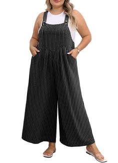 PRICES MAY VARY. FABRIC COMPOSITION: Plus size overalls for women made of 100% polyester, lightweight, soft, drapey, breathable and durable ADJUSTABLE STRAPS: (Inseam- 22.64 inches) Wide legs, four pockets, three coconut buttons to adjust the length of the jumpsuit. ROOMY PLUS SIZE JUMPSUIT: ample waist and leg space, hiding your tummy ,flattering your plump figure PLUS SIZE JUMPSUIT FOR CURVY WOMEN: It looks cute with a graphic tee, plain white tee, tank top, or even a light cardigan sweater in Plus Size Overalls, Plus Size Rockabilly, Casual Summer Rompers, Summer Rompers, Winter Jumpsuit, Beach Shopping, Light Cardigan, Jumpsuit For Women, Plus Size Romper