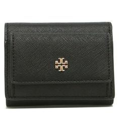 The Tory Burch Emerson Saffiano Leather Micro Wallet is a compact essential for your everyday carry. Crafted from durable saffiano leather, it features a convenient snap closure. Inside, you'll find one billfold pocket and three credit card slots, while the exterior offers a snap coin pocket. With its compact size and functional design, it's perfect for on-the-go use. Size: 4"L x 3"H x 1.75"D.  Color: Black.  Gender: female.  Age Group: adult. Tory Burch Emerson, Black Leather Top, Leather Waist Bag, Leather Trifold Wallet, Pink Monogram, Card Case Wallet, Leather Coin Purse, Leather Bifold Wallet, Black Chain