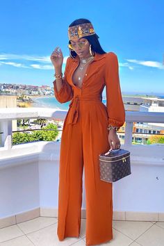 Available In Cognac Long Sleeve Button Front Lined Plus Only: Runs Small, Shop One Size Up Self/Lining: 100% Polyester Imported | Like Me Better Jumpsuit in Cognac Brown size Small by Fashion Nova Collar Jumpsuit, Jumpsuit Casual, Long Sleeve Jumpsuit, Brunch Outfit, Casual Jumpsuit, Turndown Collar, Looks Chic, Jumpsuit Fashion, Womens Loungewear