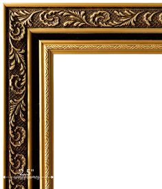 an ornate gold frame is shown with a white back ground and black border around the edges