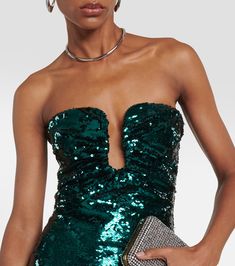 Sequined strapless midi dress in green - Roland Mouret | Mytheresa Strapless Sequin Dress With Fitted Bodice For Gala, Sequin Strapless Dress For Prom, Party Bandeau Strapless Dress With Fitted Bodice, Party Strapless Bandeau Dress With Fitted Bodice, Strapless Evening Dress For Night Out, Bandeau Strapless Dress With Fitted Bodice For Party, Strapless Midi Dress With Fitted Bodice For Night Out, Strapless Cocktail Evening Dress With Contrast Sequin, Strapless Evening Dress With Contrast Sequin For Gala