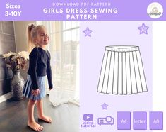 Make her style shine with this tennis pleated skirt sewing pattern. She'll look too cute wearing it and she'll love the comfortable and stylish appearance. The Anais skirt pattern is for woven fabrics and comes in sizes from 3 years to 10 years. VIDEO TUTORIAL: https://youtu.be/AF63t71NvtI PATTERN INCLUDES Size: 3, 4, 5, 6, 7, 8, 9, 10Y Step-By-Step sewing instructions in English How much fabric you need for each size Fabric suggestions and materials A pattern layout Visible seam allowance How t Tennis Skirt Pattern, Pleated Skirt Sewing Pattern, Pleated Skirt Sewing, Harajuku Skirt, Cheerleader Skirt, Pattern Layout, Skirt Sewing Pattern, Girls Dresses Sewing, Skirt Sewing