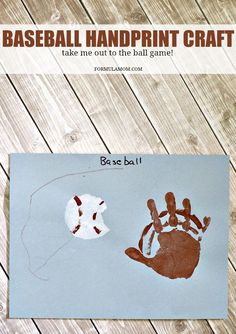 a baseball handprint craft that is on top of a piece of paper