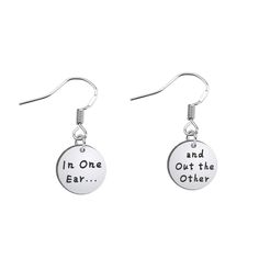 PRICES MAY VARY. These fun earrings make a great gift!Hand stamped these pewter round discs to say "in one ear" and "out the other". Safe Material-Made of high quality stainless steel,it doesn’t rust, change colour or tarnish.High polished smooth surface. Measurement-Each earring pendant is about 0.6" across (15mm). Package: Your purchase will arrive in a cute gift bag ready to give as a gift or special present for yourself. ✤✤✤✤✤✤✤SEIRAA JEWELRY✤✤✤✤✤✤✤

 Thank you so much for visiting SEIRAA Je Funny Earrings, Black Stud, Black Earrings, Everyday Items, Fun Earrings, Gift Bag, Jewelry Care, Ear Piercings, Cute Gifts