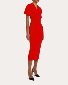 Safiyaa Flora Cape-Effect Crepe Midi Dress | OLIVELA Elegant Crepe Dress With Cape Sleeves, Formal Structured Crepe Dress, Sheath Midi Dress With Draped Sleeves For Work, Asymmetrical Dress With Draped Sleeves For Work, Formal Sheath Midi Dress In Crepe, Sheath Dress With Draped Sleeves For Work, Elegant Workwear Dresses With Cape Sleeves, Chic Midi Dress With Cape Sleeves For Work, Career Outfits