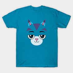 a blue t - shirt with an image of a cat's face