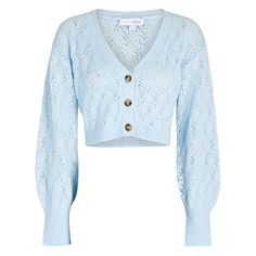 Intermix Women's Brea Cropped Pointelle-Knit Cardigan With Buttonsstyle# Dlkr1630-Mn-Imx-Excl, Color: Light Blue, Size: Women's Regular Large Fabric: 48% Polyamide, 25% Wool, 17% Acrylic, 10% Cashmere New With Tags Please Know That All Our Products Are Packed With The Utmost Care To Make Sure Your Item Is Received In The Same Condition It Is Shipped. Thank You For Supporting Small Business! Chic Blue Pointelle Knit Sweater, Blue Pointelle Knit Long Sleeve Cardigan, Light Blue Pointelle Knit Sweater For Winter, Blue Fine Knit Long Sleeve Cardigan, Blue Open Knit Cardigan For Fall, Fitted Blue Open Knit Cardigan, Blue Cable Knit Cardigan For Spring, Blue Winter Pointelle Knit Cardigan, Blue Fine Knit Cardigan For Winter