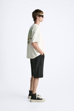 WASHED PRINT SWEATSHIRT - Ecru | ZARA United States Zara Relaxed Fit T-shirt For Streetwear, Zara Casual T-shirt With Relaxed Fit, Zara T-shirt For Spring Streetwear, Zara Relaxed Fit Tops For Streetwear, Zara Cotton T-shirt For Streetwear, Casual Zara Tops For Streetwear, Zara Casual Tops For Streetwear, Short Sleeve Sweatshirt, Waistcoat Dress