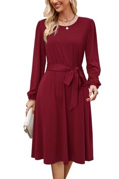 PRICES MAY VARY. FALL DRESSES FOR WOMEN 2024: Long sleeve dress for women adopts soft, stretchy and lightweight fabric, comfortable to wear all day. WEDDING GUEST DRESSES FOR WOMEN FALL: Long sleeve dress/ women's casual dresses/ dress with pockets/ flowy dresses for women/ elastic waist/ crew neck/ a line dresses for women/ tie waist dres/ long sleeve midi dress/ midi dresses for women/ modest dresses for women/ homecoming dresses/ belted dress/ fall wedding guest dresses/ winter dress/ spring Winter Business Casual Dresses, Catholic Women Fashion, Winter Dresses For Women Classy, Fall Dresses To Wear To A Wedding, Winter Church Outfits For Women, Autumn Wedding Guest Outfit, Winter Dresses For Work, Cute Fall Dresses, Dresses For Church