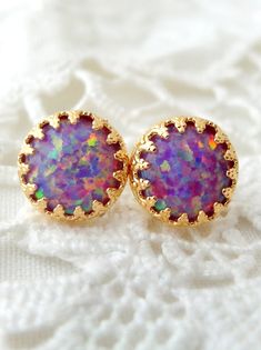 Opal earrings, Purple opal stud  earrings, Opal stud earrings, October birthstone earring, Bridesmai Dainty Opal Earrings For Gift, Opal Earrings As Gift, Hypoallergenic Opal Earrings For Gift, Iridescent Round Earrings For Gift, Iridescent Earrings Gift, Iridescent Earrings For Gift, Bridal Earrings Studs, White Opal Earrings, Purple Opal