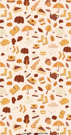 an autumn pattern with leaves, mushrooms and other things