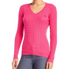 U.S. Polo Association V-Neck Pink Cable-Knit Sweater/Jumper, Brand New With Tags (Nwt). 100% Cotton. Beautiful Bright Pink Color. Size Small. Perfect Condition. Pink V-neck Knit Top, Spring Cable Knit V-neck Sweater, Casual V-neck Pointelle Knit Sweater, Pink Textured Knit V-neck Sweater, Fitted Soft Knit V-neck Casual Sweater, Cozy Pink V-neck Sweater, Fitted Knitted V-neck Sweater, Cozy Cable Knit V-neck Top, Fitted V-neck Soft Knit Sweater