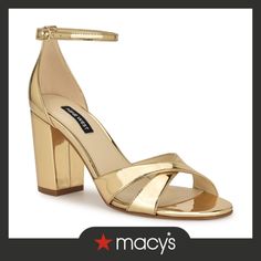 in stock Gold Mirror, Dress Sandals, Nine West, Block Heels, Open Toe, In Store, Buy Online, Sandals, Mirror