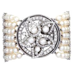 Luxury Akoya Pearl Elegant Jewelry, Diamond Cuff Bracelet, Retro Bracelet, Round Diamond Setting, Modern Bracelets, Pearl Strand, Jewelry Appraisal, Luxury Timepieces, Jewelry Auction