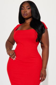 Hailey Ribbed Midi Dress - Tomato Red | Fashion Nova, Dresses | Fashion Nova Search By Photo, Ribbed Midi Dress, Out Back, Midi Dress Sleeveless, Dress Sleeveless, Red Fashion, Square Neck, Everyday Fashion, Fashion Nova