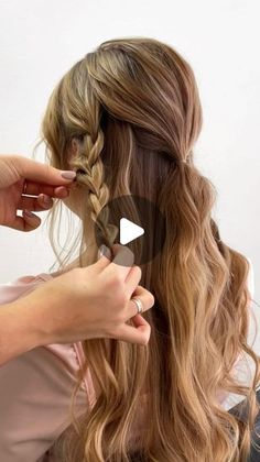 Simple Bridesmaid Half Up Half Down, Half Up Half Down With Braid Wedding, Cute Long Hair Braided Hairstyles, Formal Easy Hairstyles For Long Hair, Cute Prom Updos For Long Hair, Hairstyles For Pageants Long Hair, Pancake Braid Half Up, Long Curled Hair With Braid, Wedding Half Up Braid